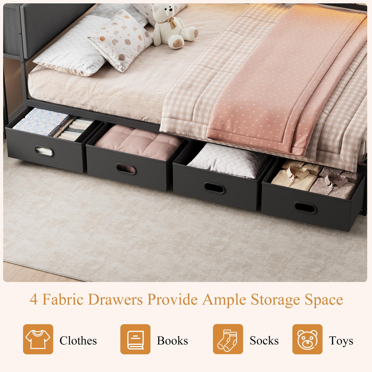Black Corner Bed Frame with 4 Storage Bookcases J50557
