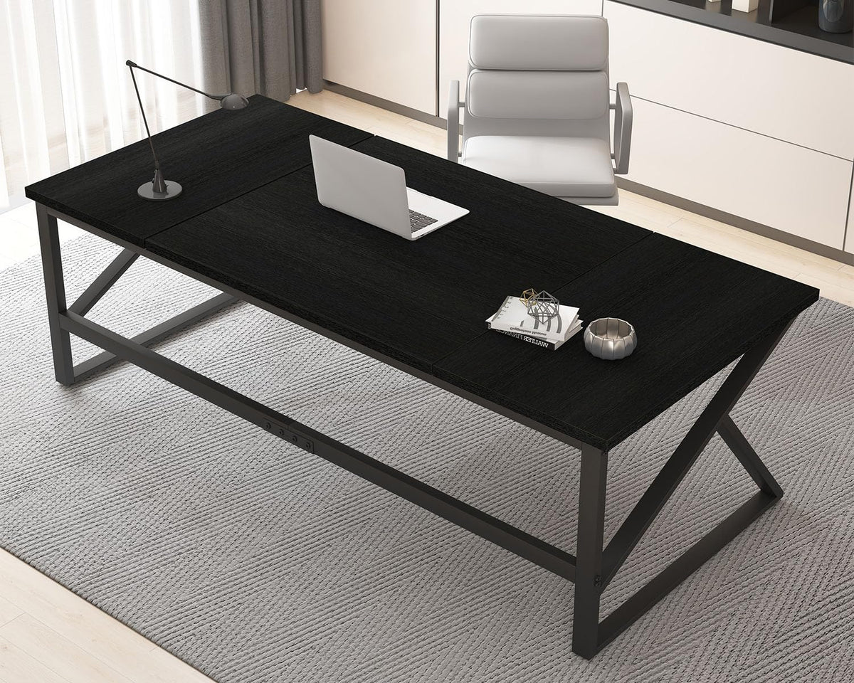70 Inch Black Metal Wood Computer Desk P295694