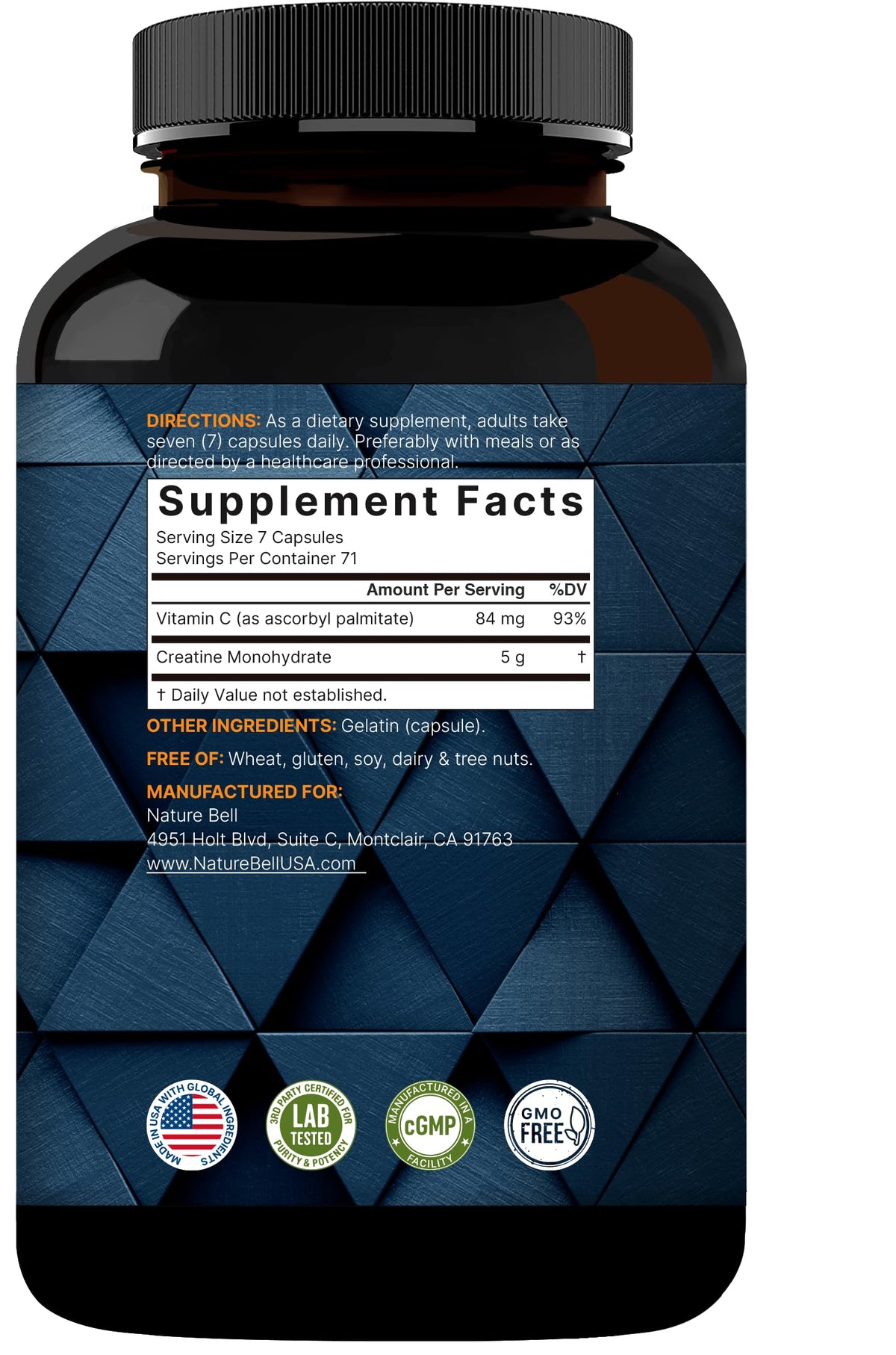 Micronized Unflavored Creatine Monohydrate Capsules 5,000mg 500 Count A162113