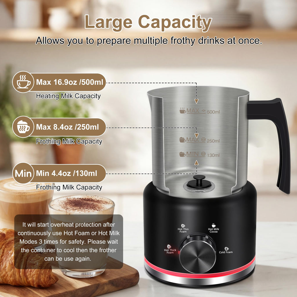 Black Electric Milk Frother and Steamer X144