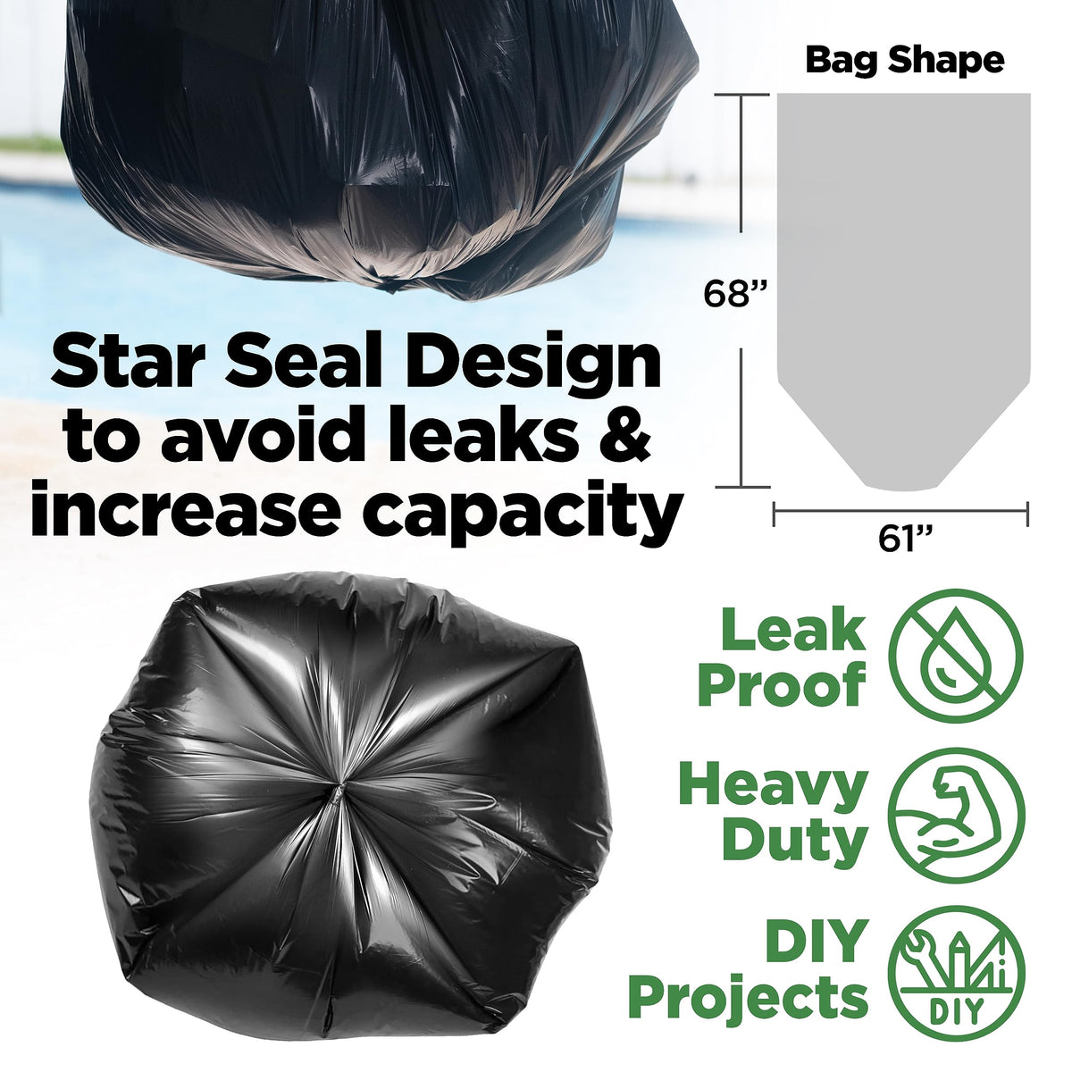 95 Gallon Heavy Duty Contractor Trash Bags, 25 Ct, Black, 1.2 Mil M286317