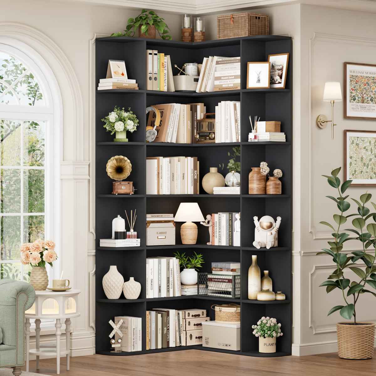 72" Tall 6-Tier Black Corner Bookshelf G353285