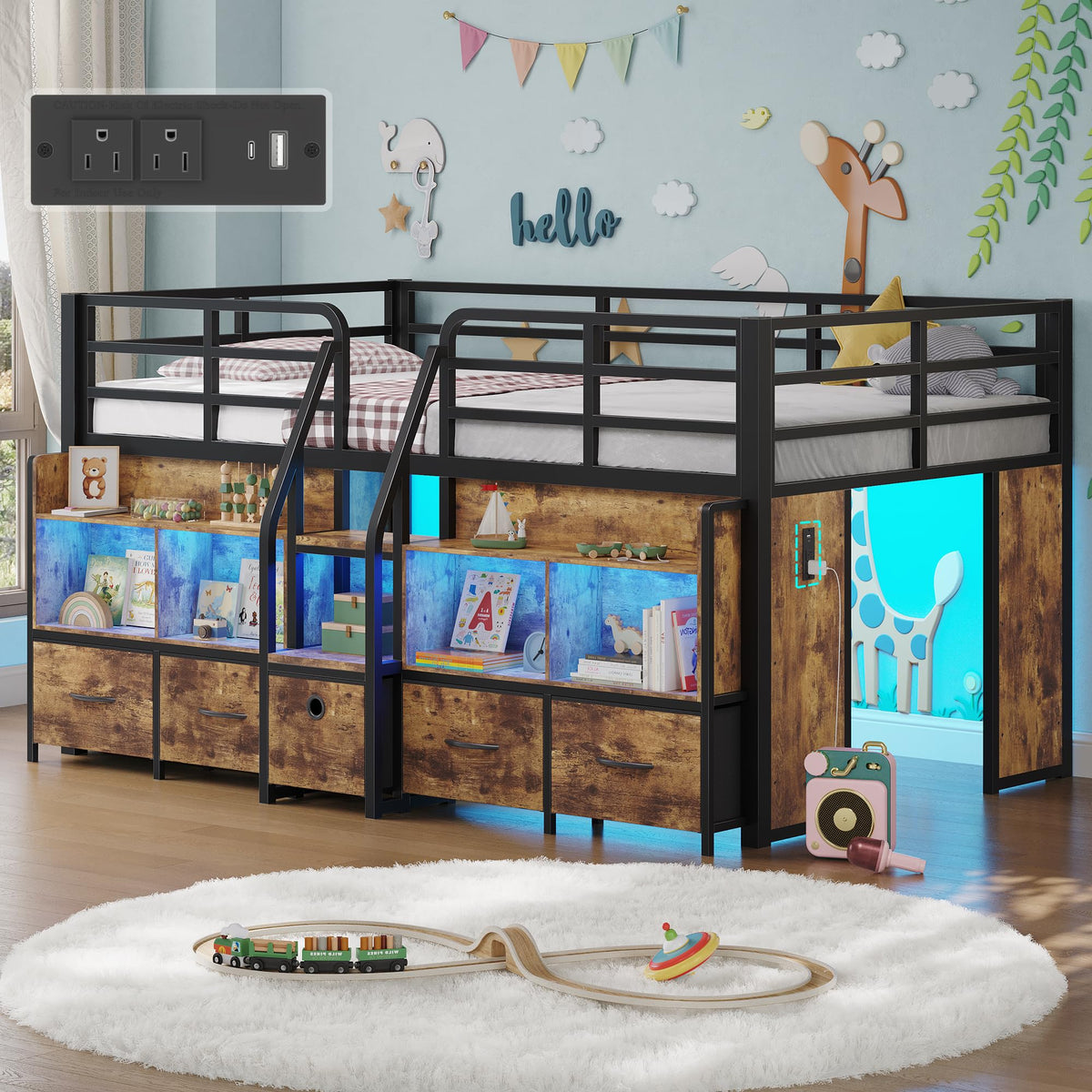 Twin Low Loft Bed with 5 Storage Drawers and 6 Bookcase Z29327