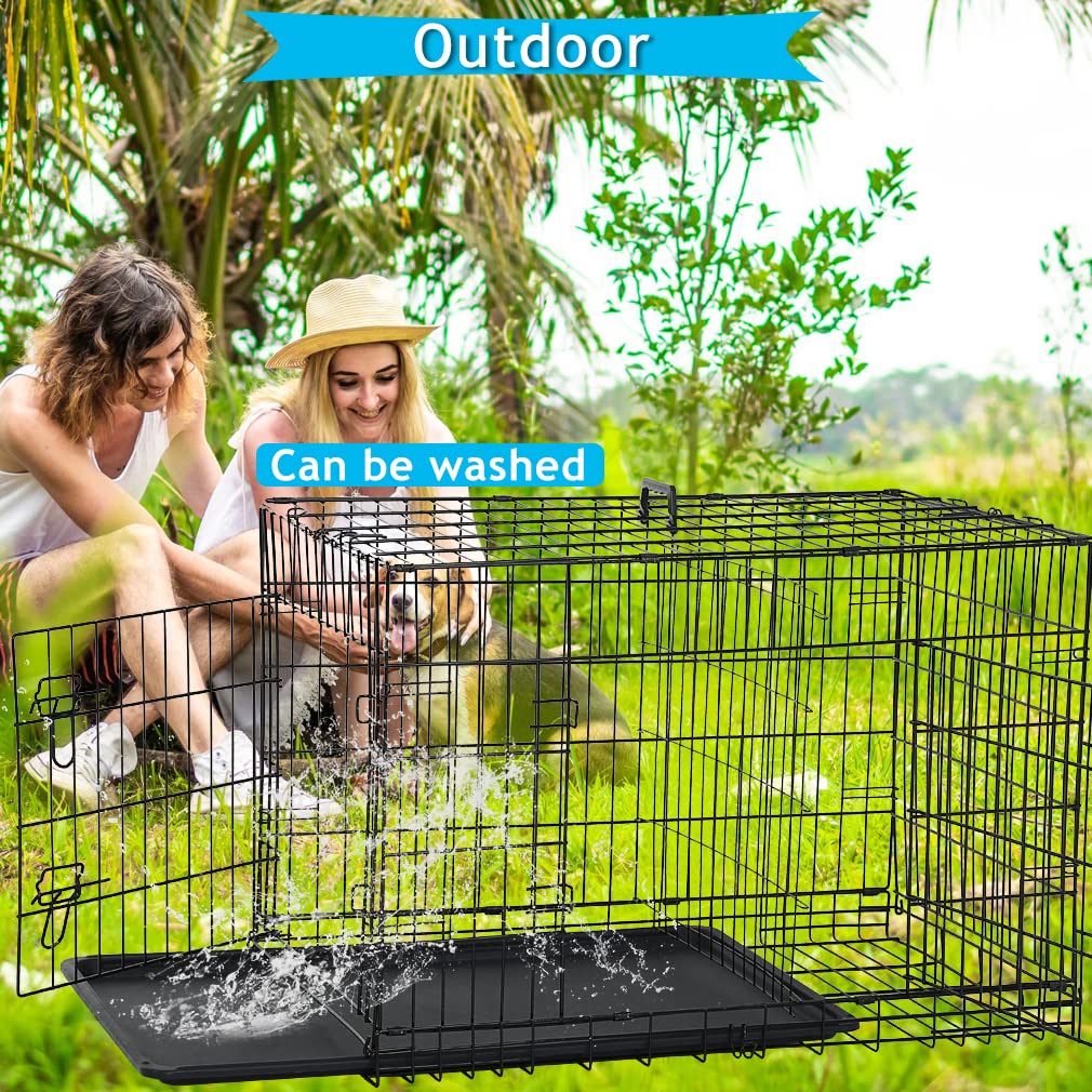 Folding Metal Dog Crate with Divider and Tray V5605