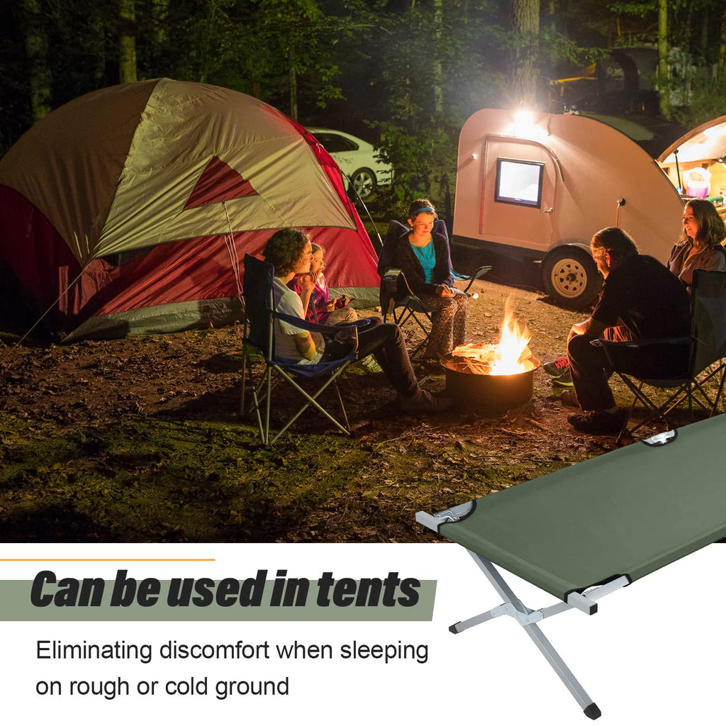 2 Pcs Army Green Folding Camping Cot Bed with Carry Bag W121356