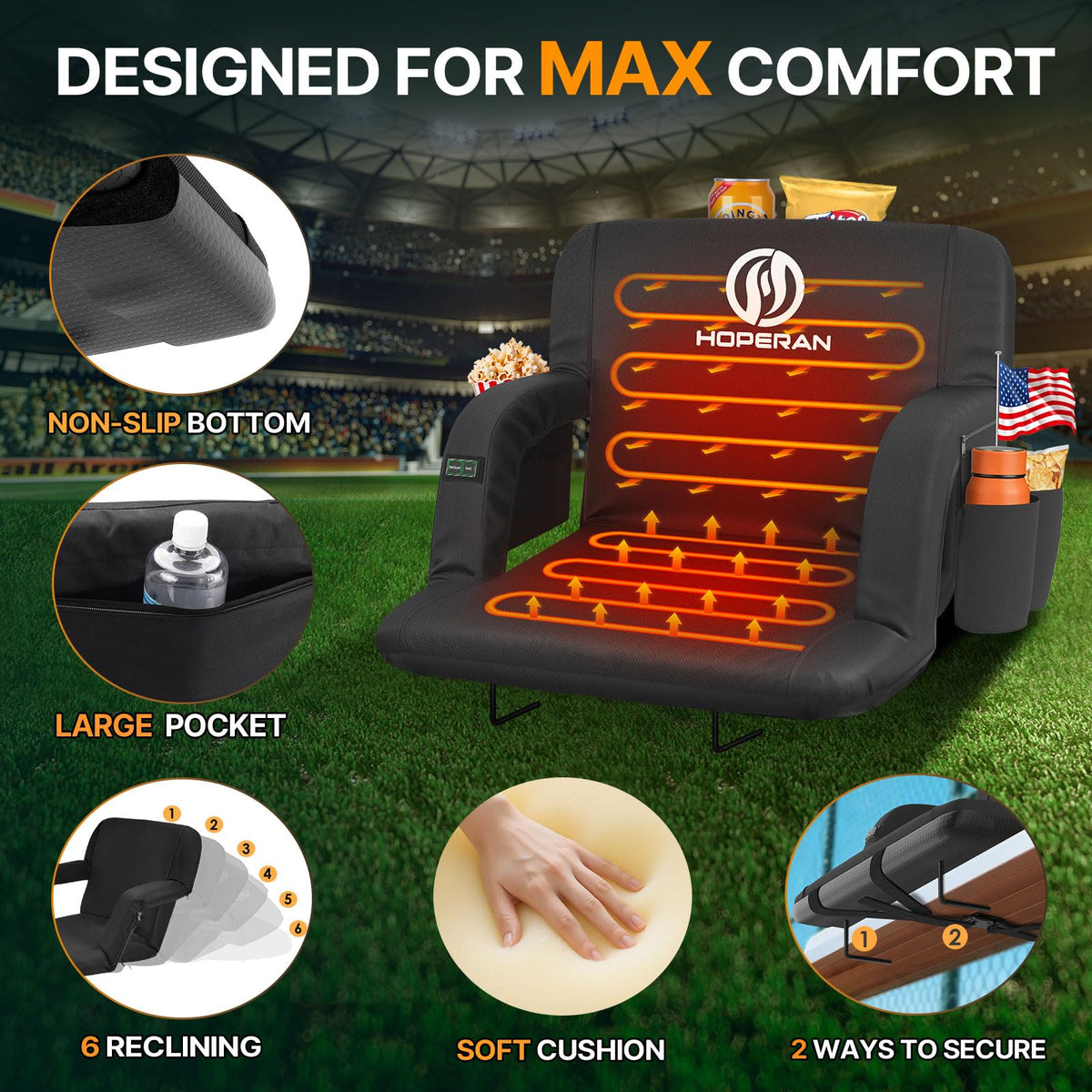 Heated Stadium Seats with Back Support D86027