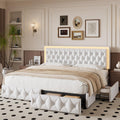 White Full Size LED Bed Frame with 4 Storage Drawers and Adjustable Headboard J518173