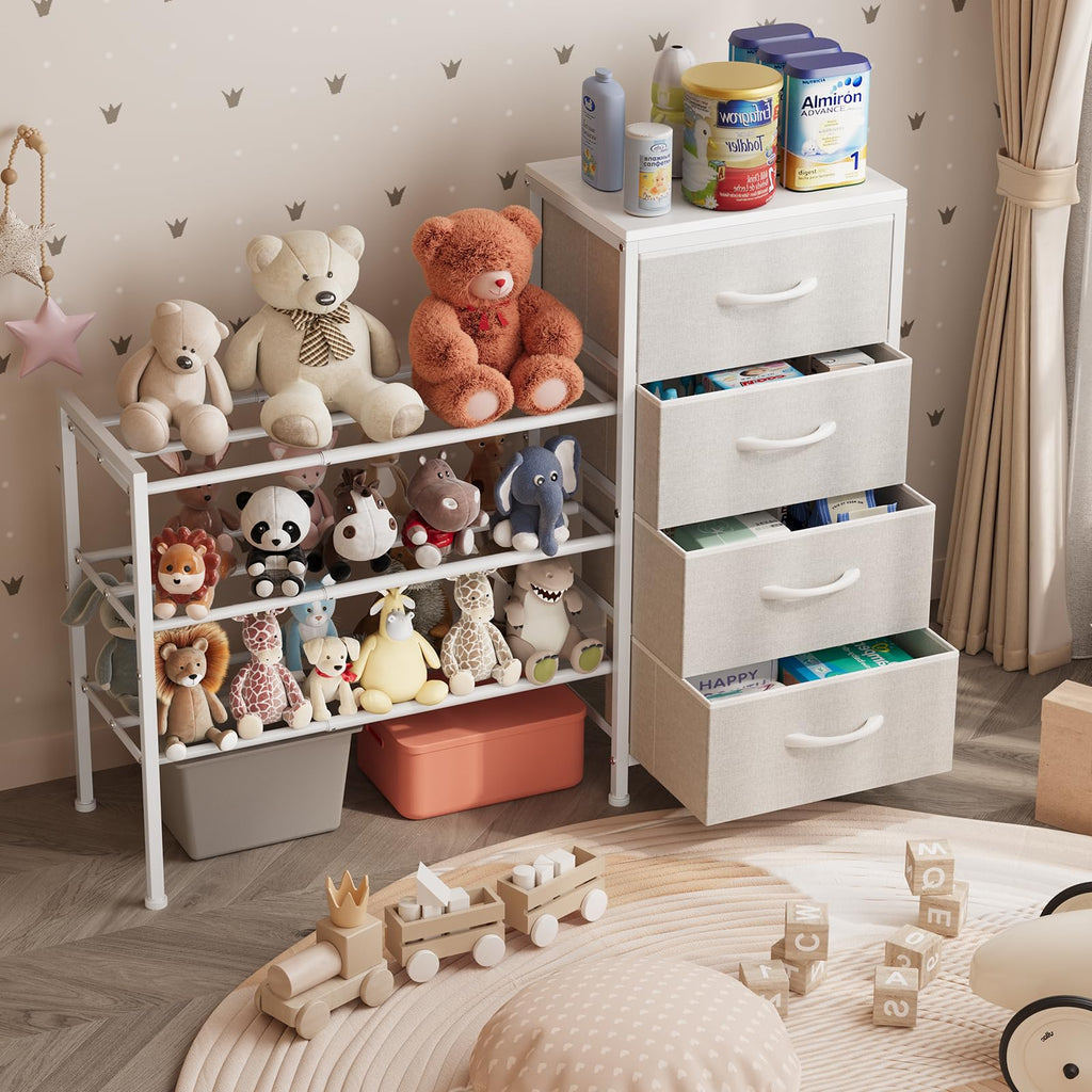 White 4 Drawer Fabric Dresser O97792