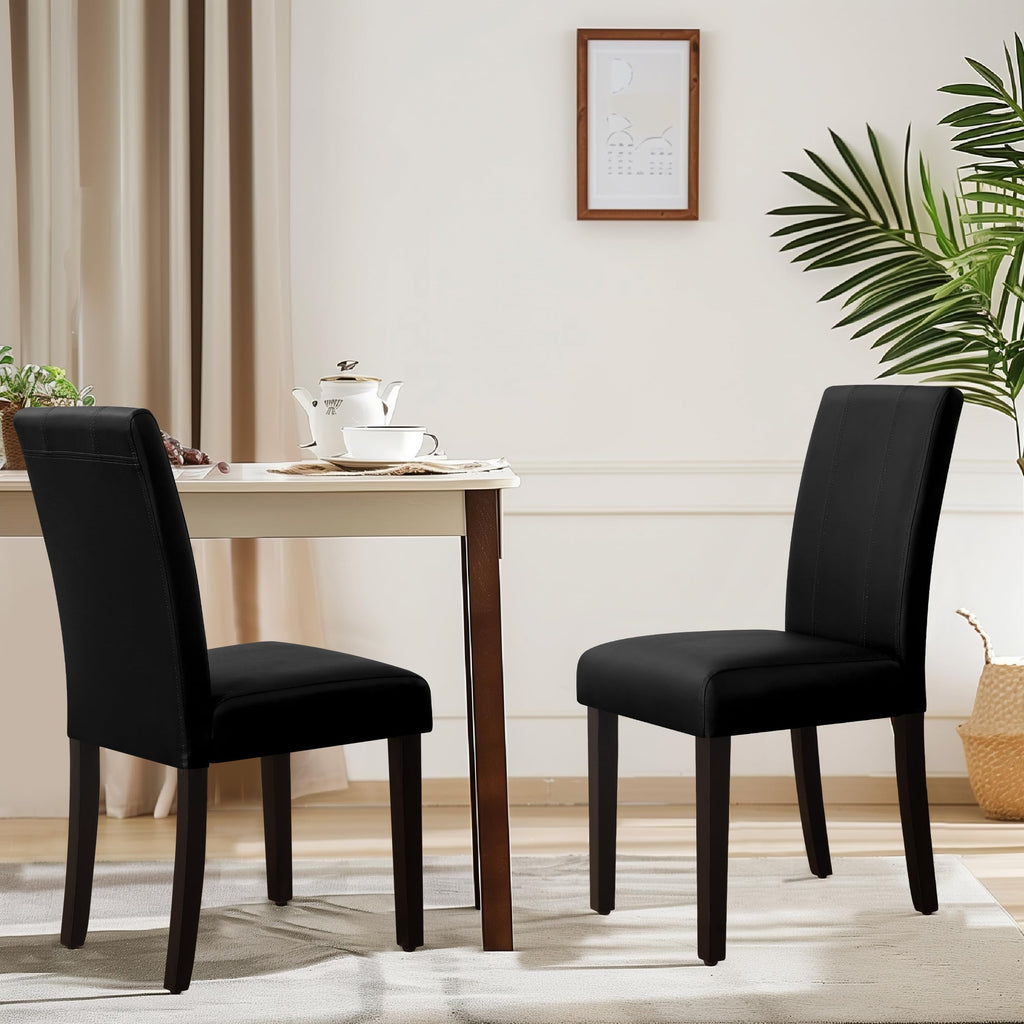 Black Faux Leather Upholstered Dining Chairs Set of 4 with Wood Legs P179806