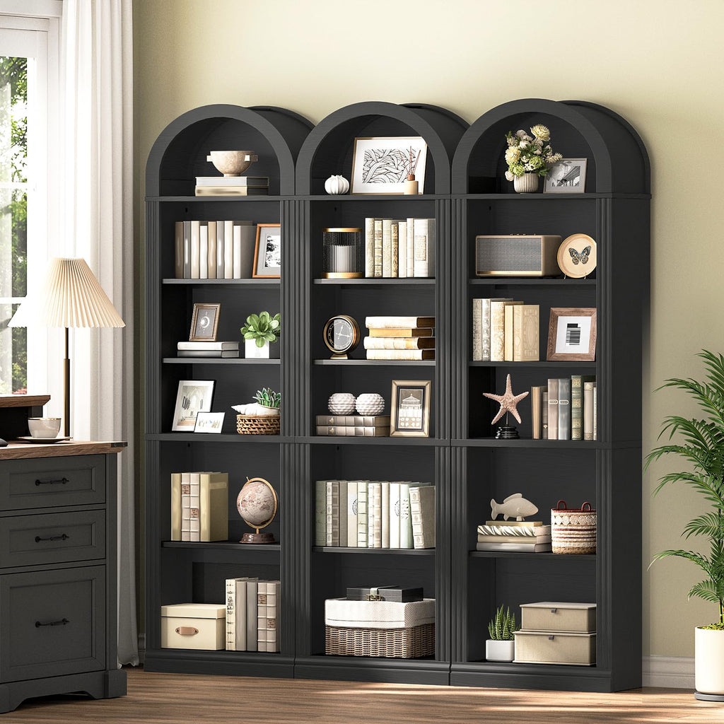 75.8" Tall Narrow 6-Tier Arched Wooden Bookshelf, Black T2716