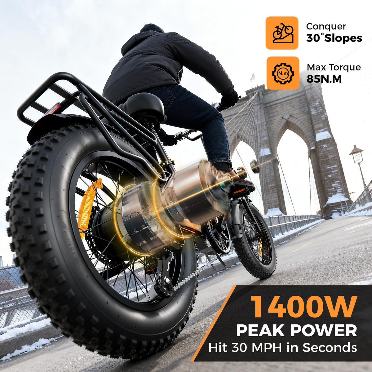 1400W 30MPH 48V 13AH Fat Tire Foldable Electric Bike S3362