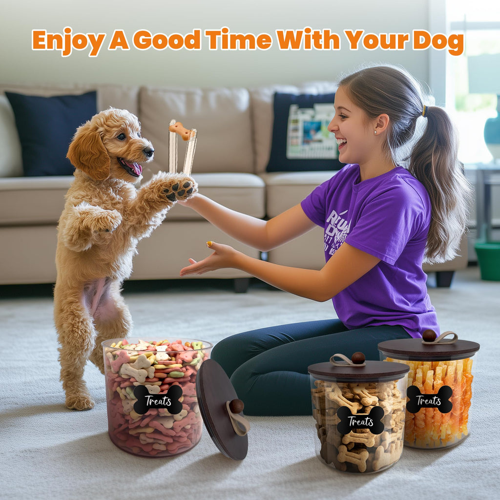 3 Pack Airtight Dog Treat Containers with Bamboo Lids N648