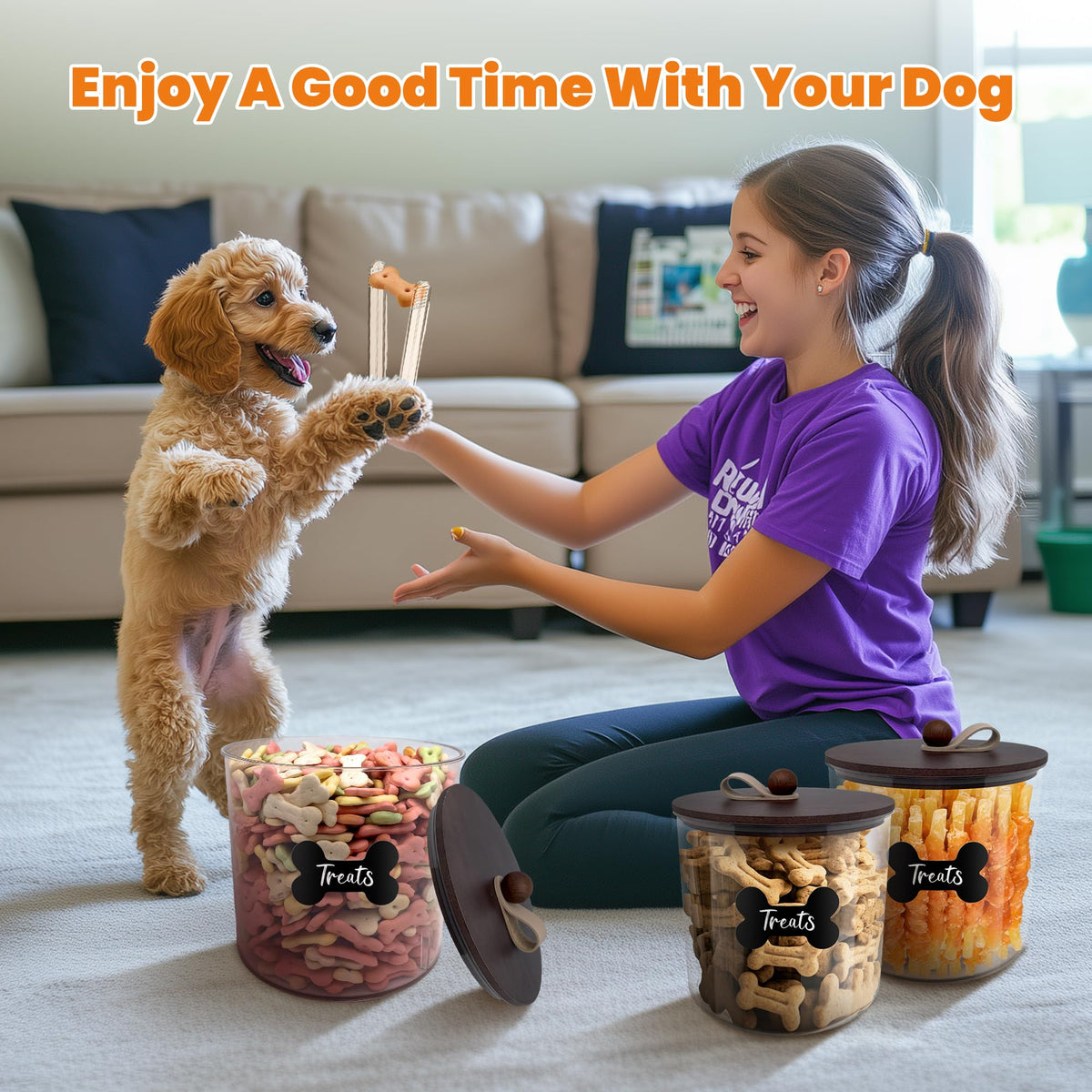 3 Pack Airtight Dog Treat Containers with Bamboo Lids N648