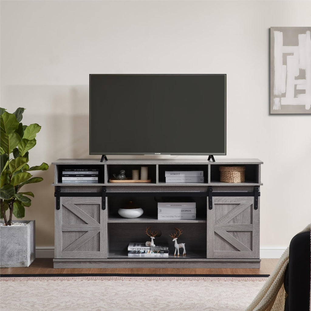 Grey Wood TV Stand with Sliding Barn Door V62138