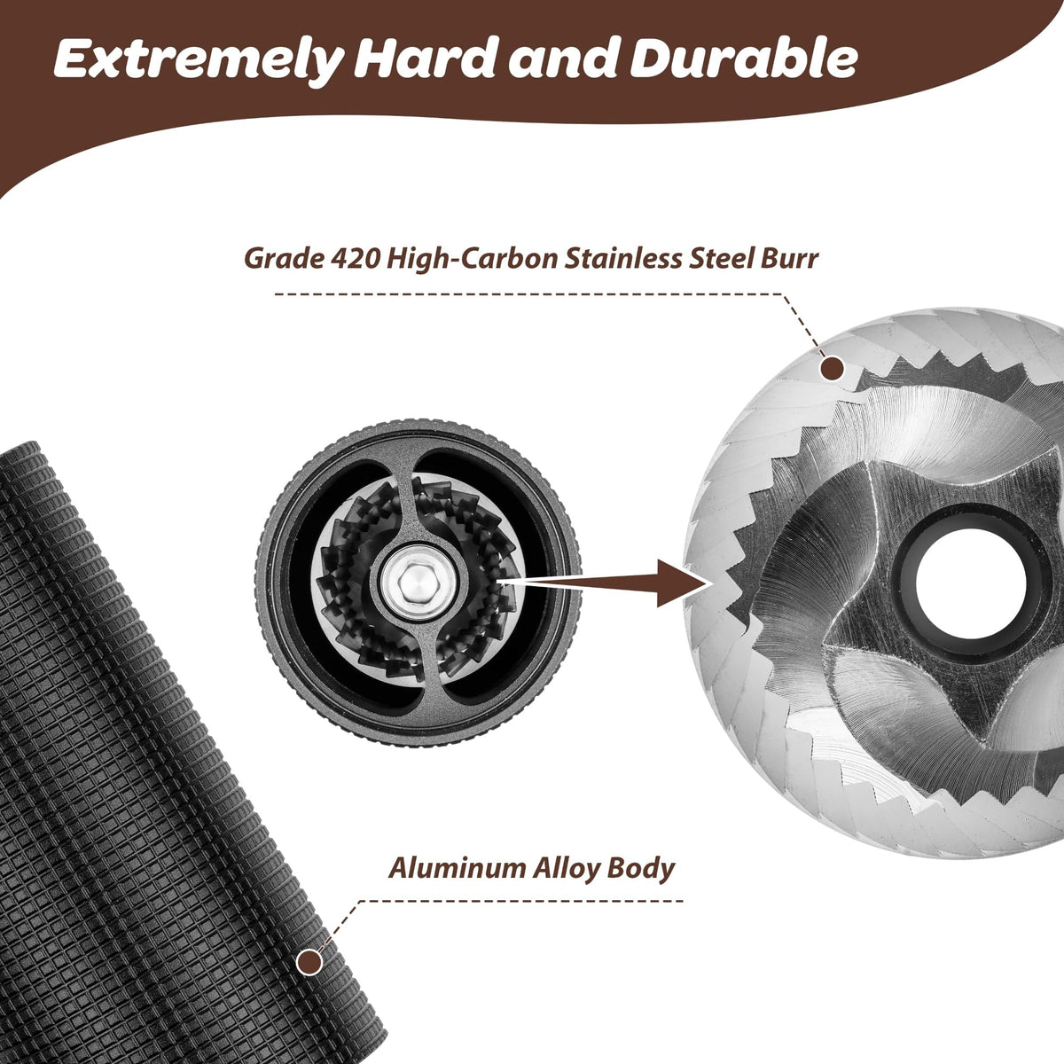 Manual Hand Crank Stainless Steel Conical Burr Coffee Grinder C496