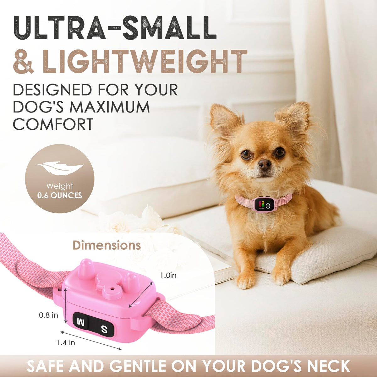 No Shock Rechargeable Bark Collar for Small Dogs 5-15 lbs Z210