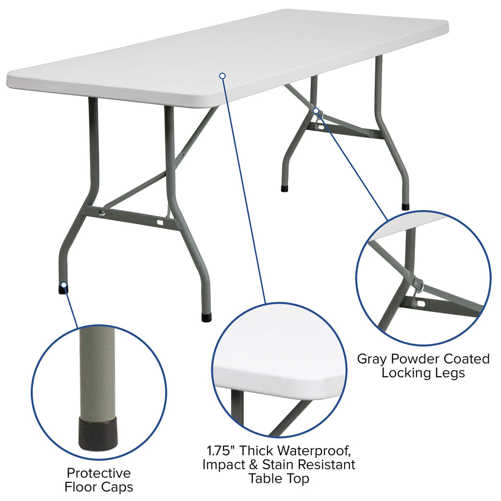 6-Foot Granite White Plastic Folding Table D4190