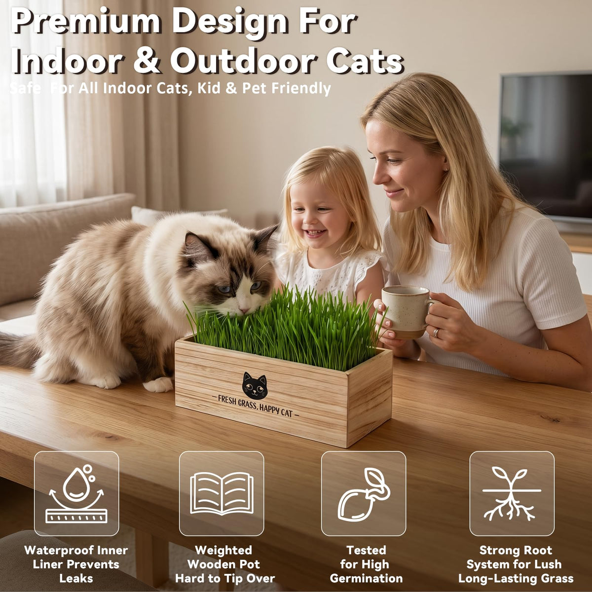 Cat Grass Kit Indoor Non-GMO Wheatgrass Seeds Growing Set I5402