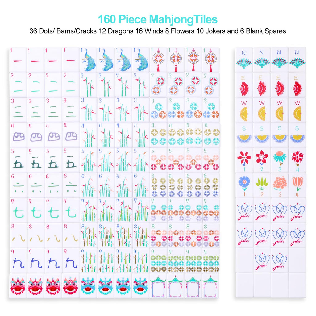 160 Printed American Mahjong Tile Set with 4 Racks & Carrying Bag N695352