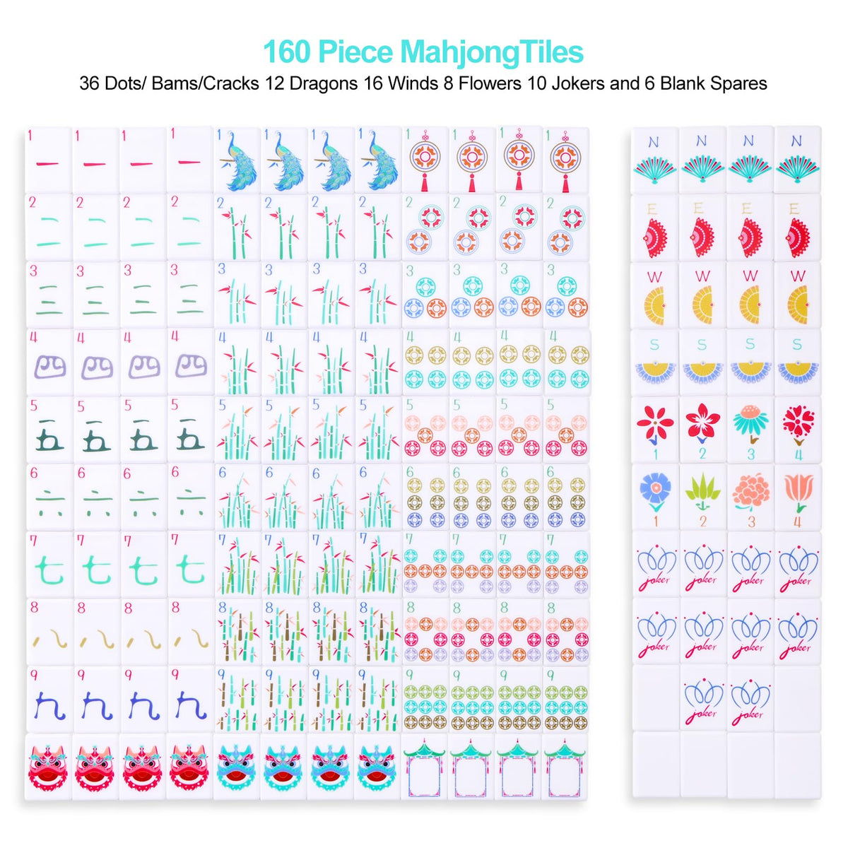 160 Printed American Mahjong Tile Set with 4 Racks & Carrying Bag N695352