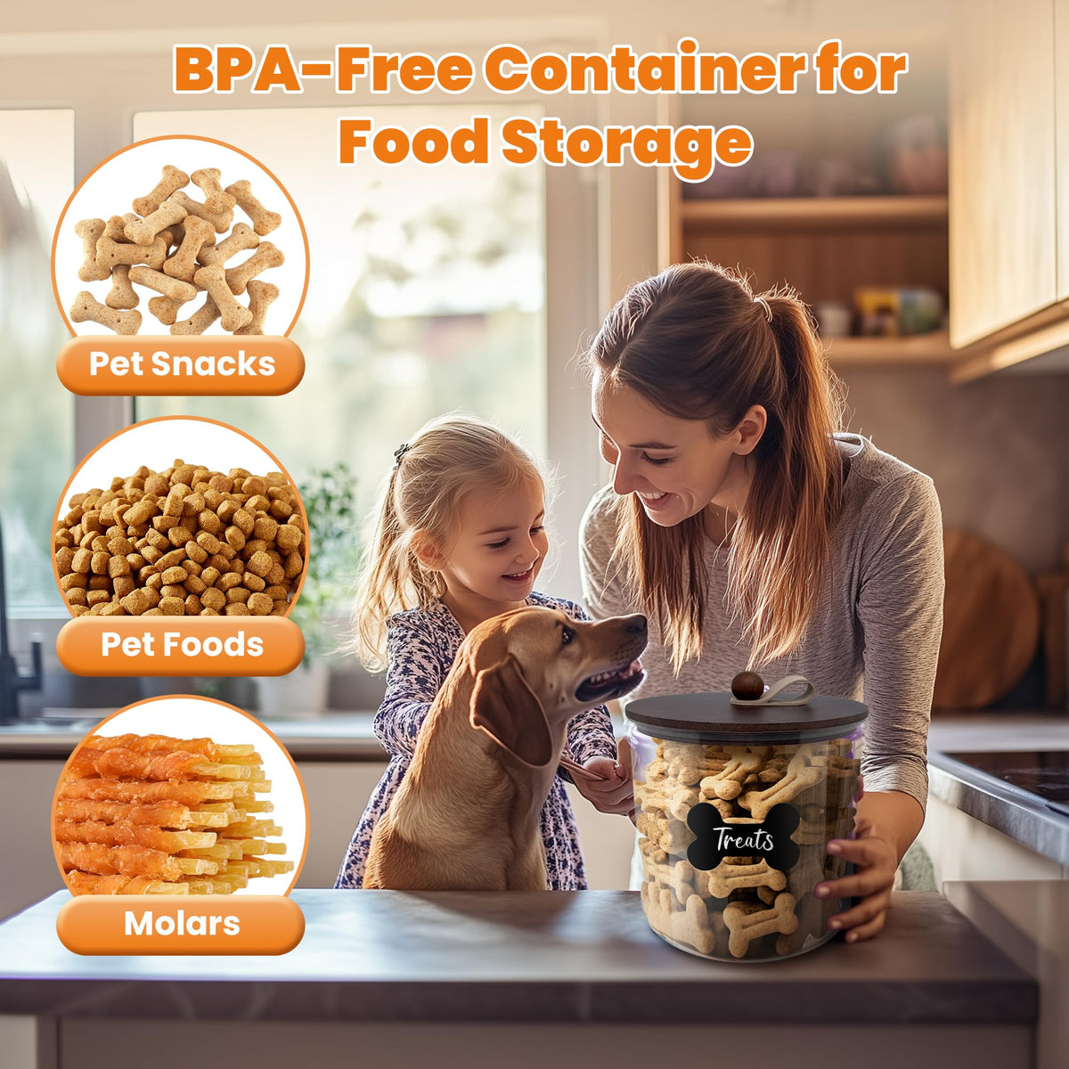 3 Pack Airtight Dog Treat Containers with Bamboo Lids N648