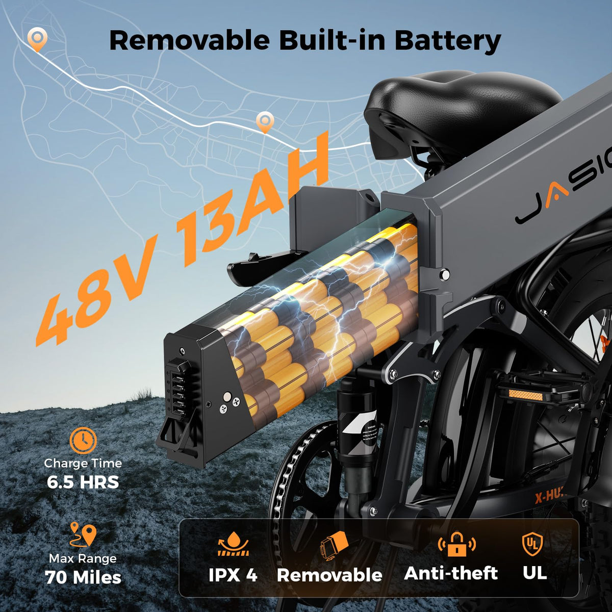 1400W 30MPH 48V 13AH Fat Tire Foldable Electric Bike S3362