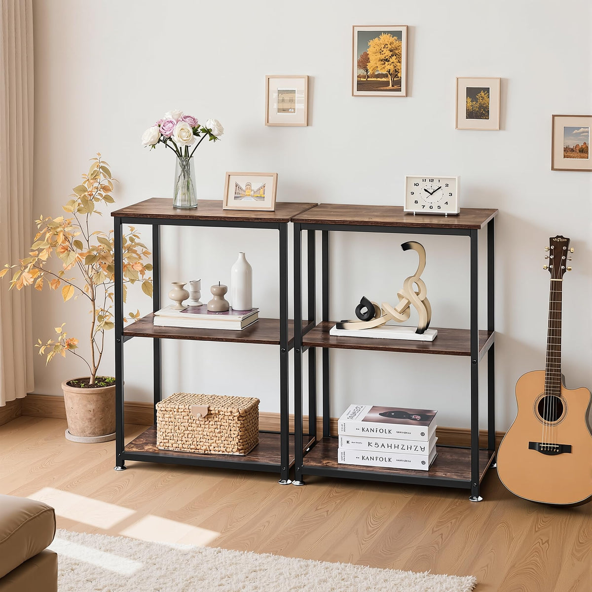 Tall End Side Table with 3-Tier Storage Shelf E28855