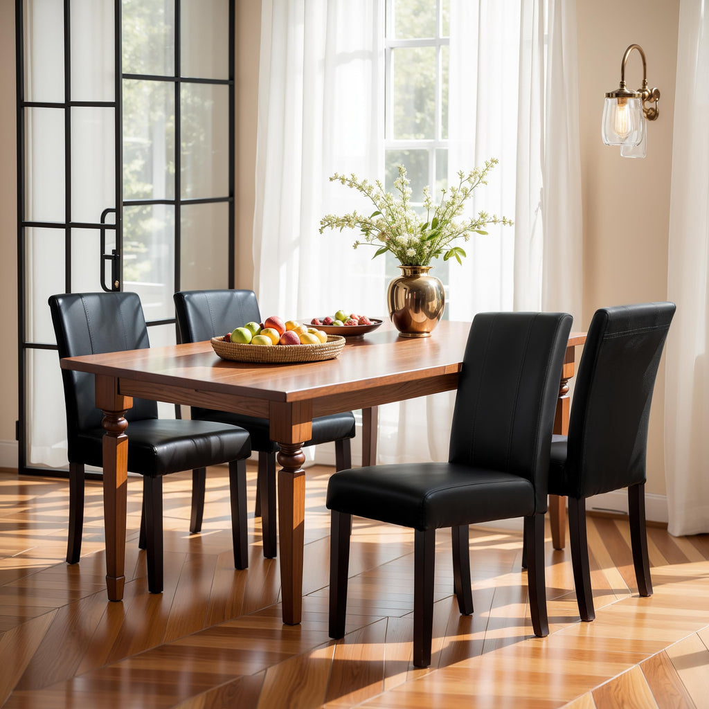 Black Faux Leather Upholstered Dining Chairs Set of 4 with Wood Legs P179806