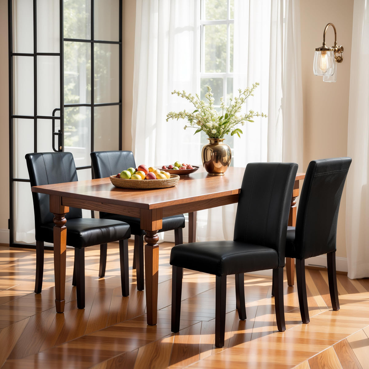 Black Faux Leather Upholstered Dining Chairs Set of 4 with Wood Legs P179806
