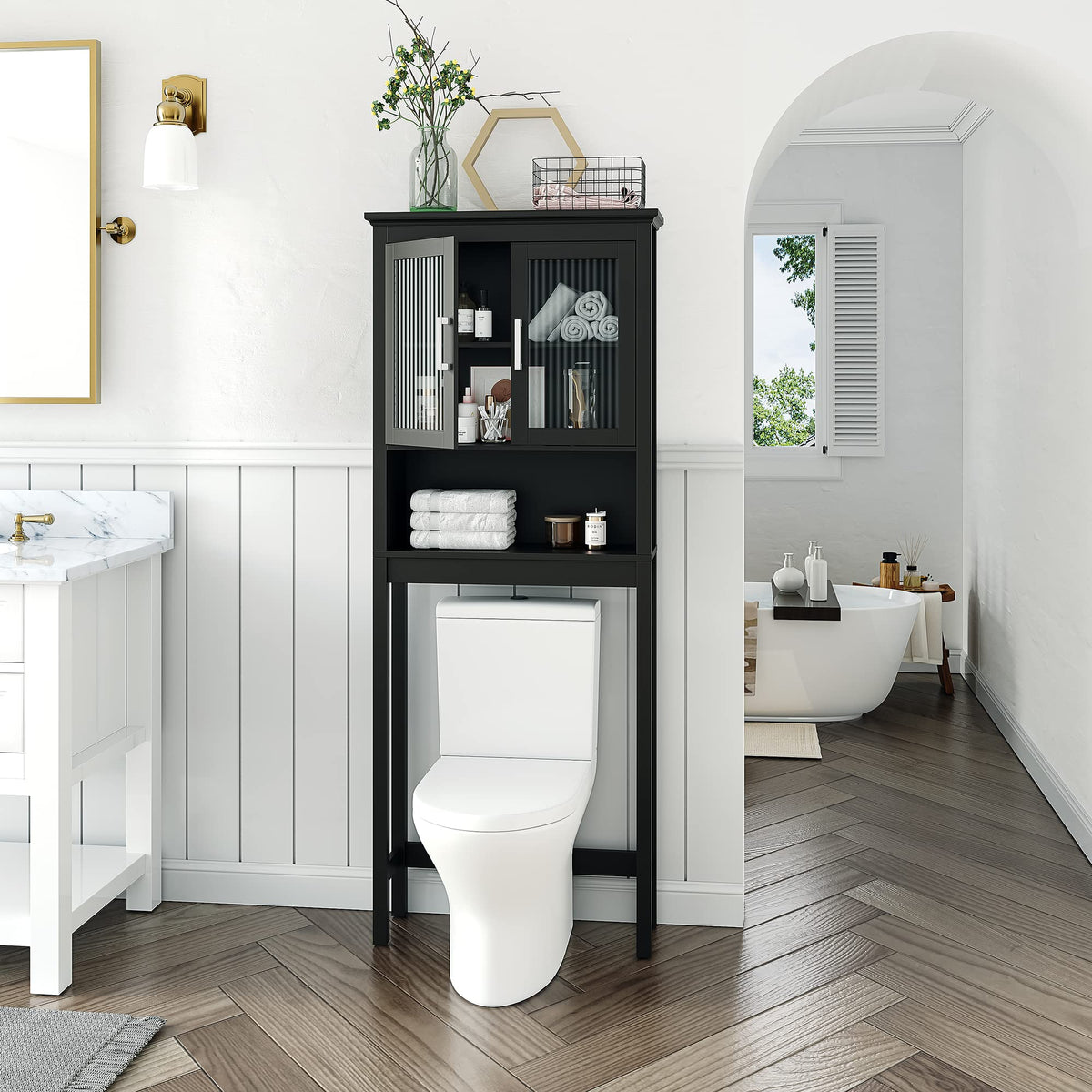 Over the Toilet Storage Cabinet with Glass Doors L1262