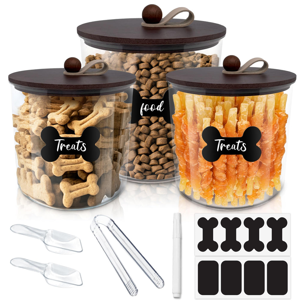3 Pack Airtight Dog Treat Containers with Bamboo Lids N648