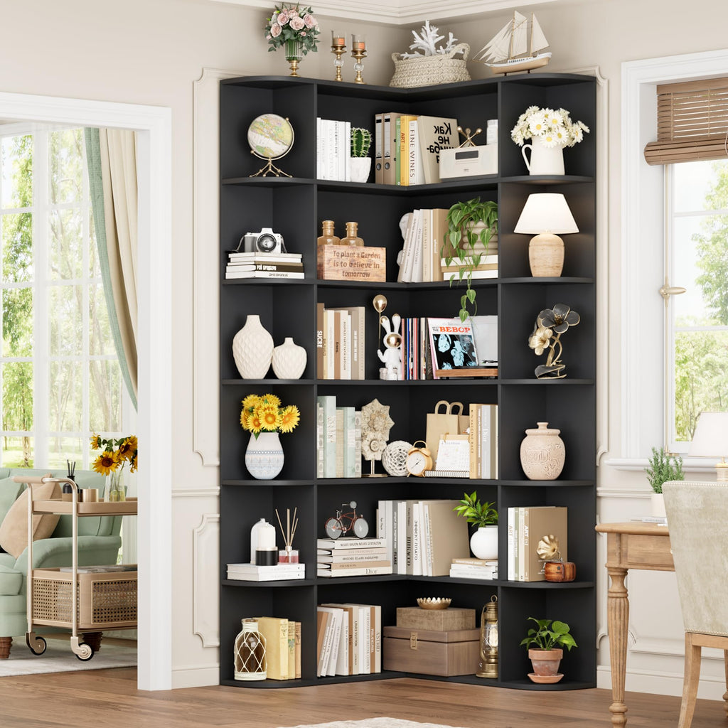 72" Tall 6-Tier Black Corner Bookshelf G353285