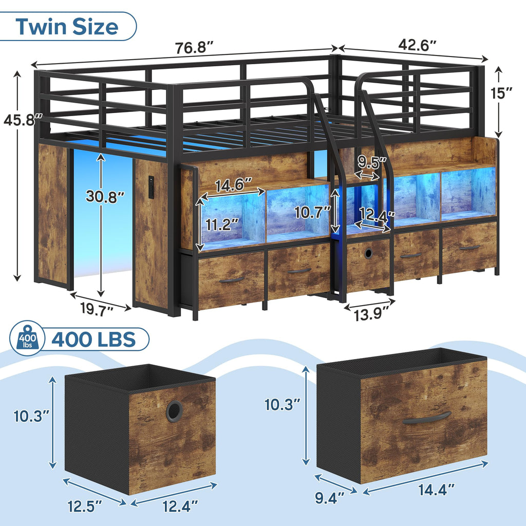 Twin Low Loft Bed with 5 Storage Drawers and 6 Bookcase Z29327