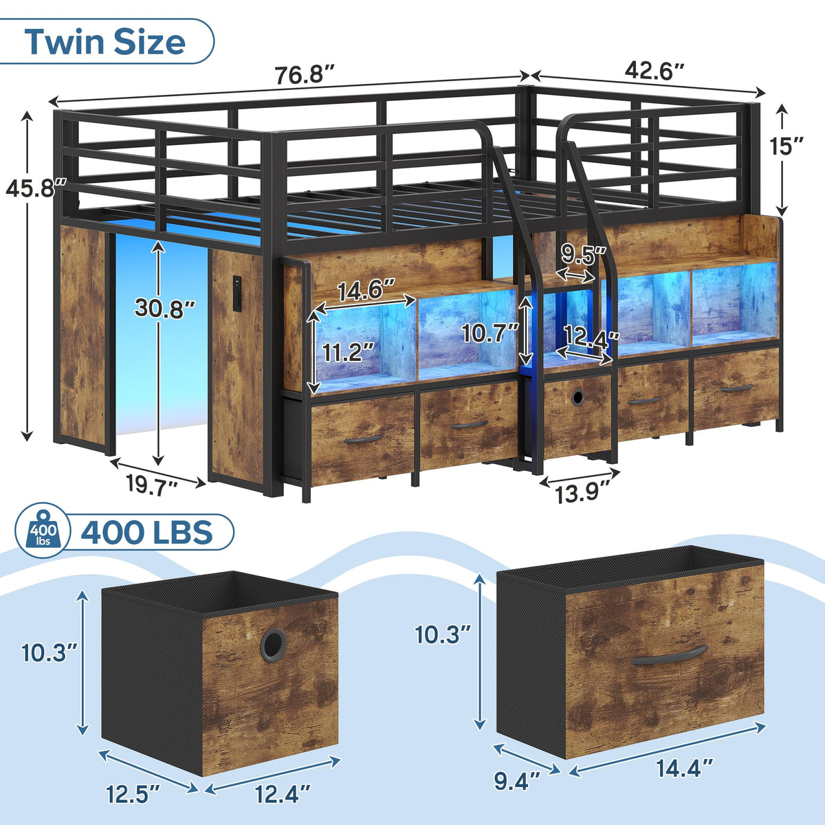Twin Low Loft Bed with 5 Storage Drawers and 6 Bookcase Z29327