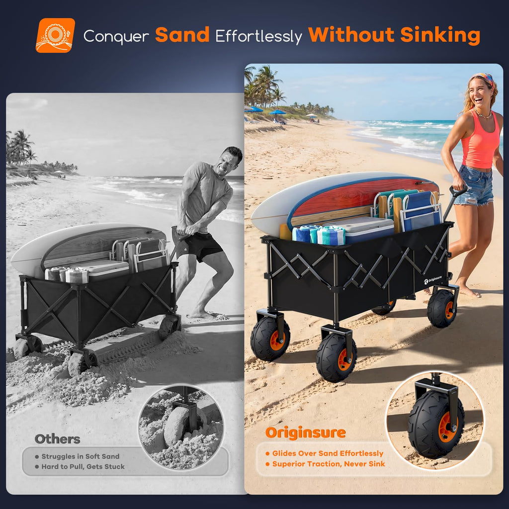 Collapsible Beach Wagon with Balloon Wheels, 560lbs, Black V419904