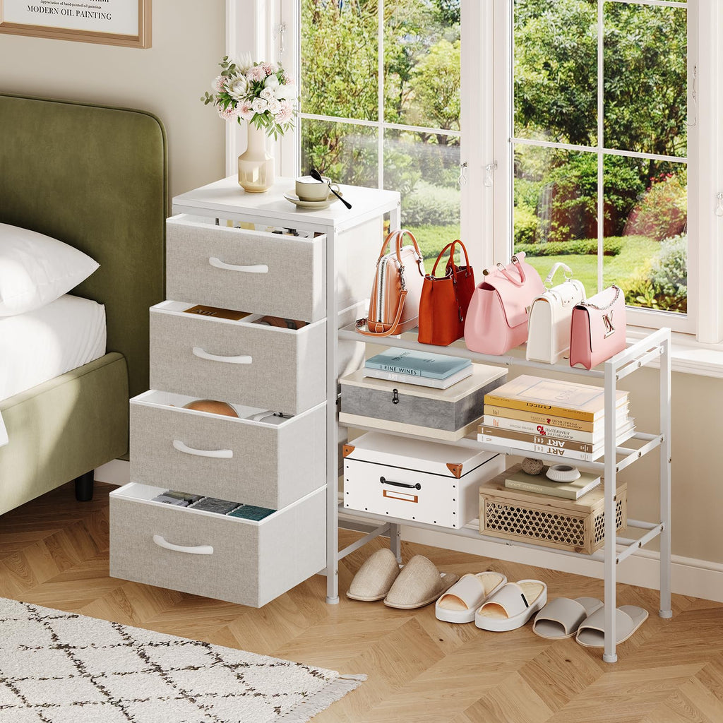 White 4 Drawer Fabric Dresser O97792