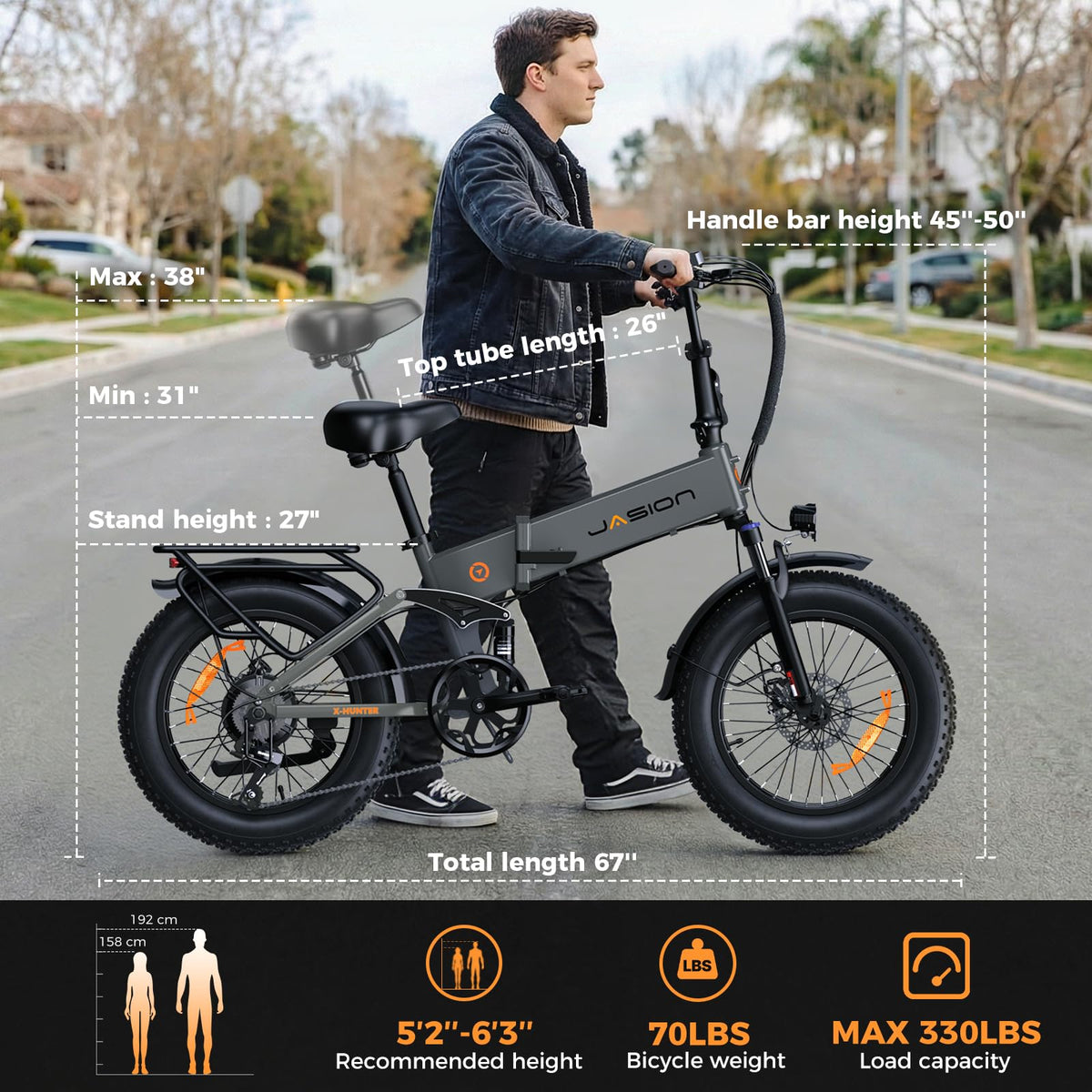 1400W 30MPH 48V 13AH Fat Tire Foldable Electric Bike S3362