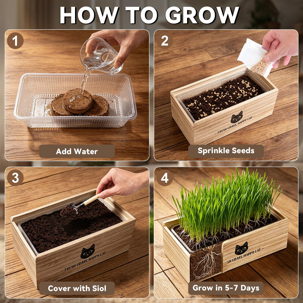 Cat Grass Kit Indoor Non-GMO Wheatgrass Seeds Growing Set I5402
