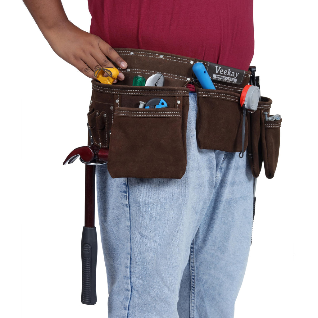 Brown Suede Leather 11-Pocket Tool Belt G90449