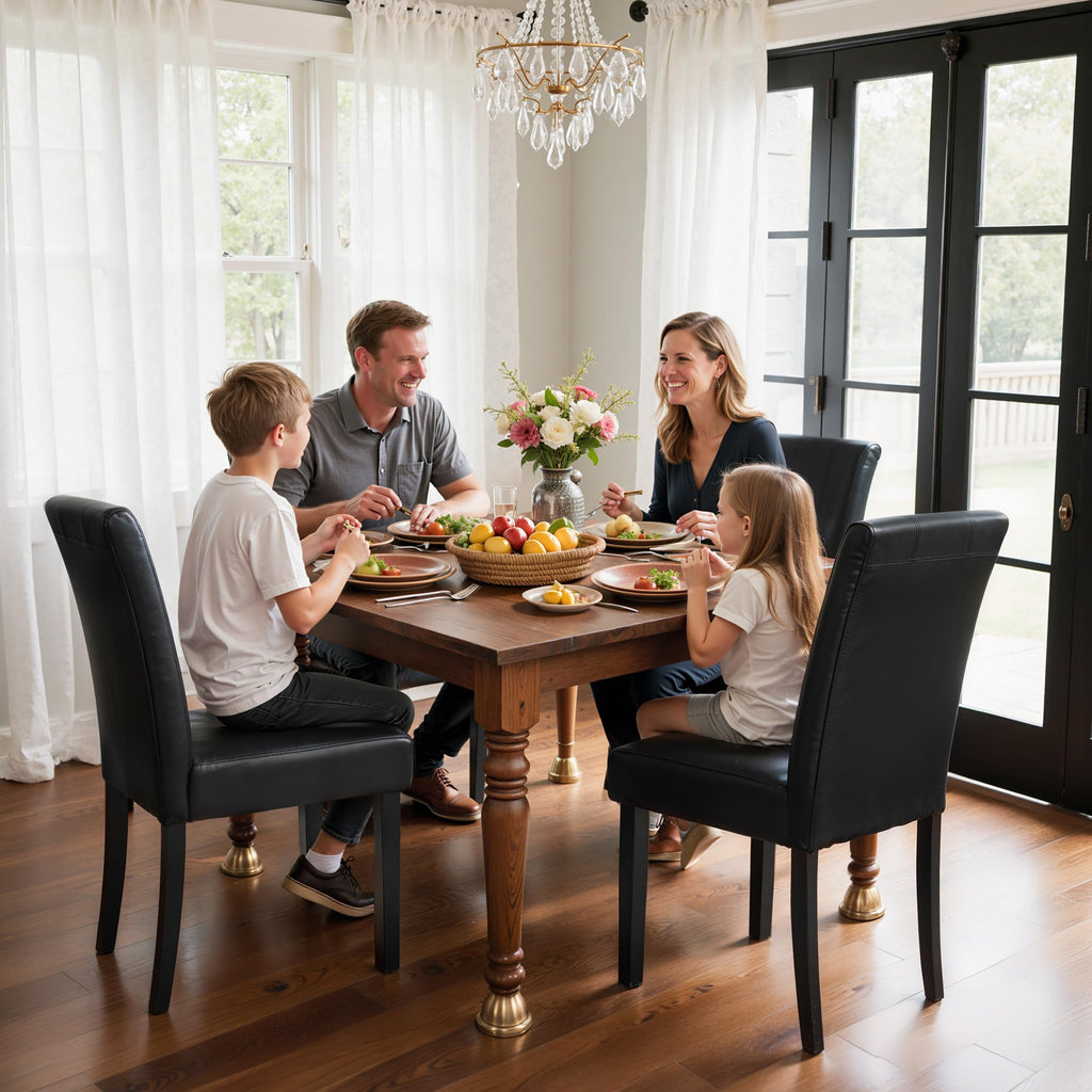 Black Faux Leather Upholstered Dining Chairs Set of 4 with Wood Legs P179806