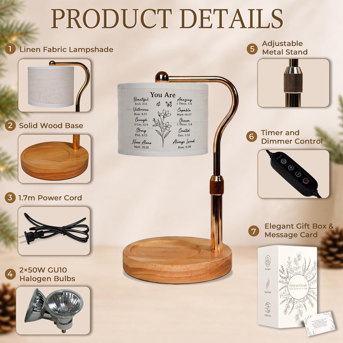 Candle Warmer Lamp with Timer Dimmable Height Adjustable G42945