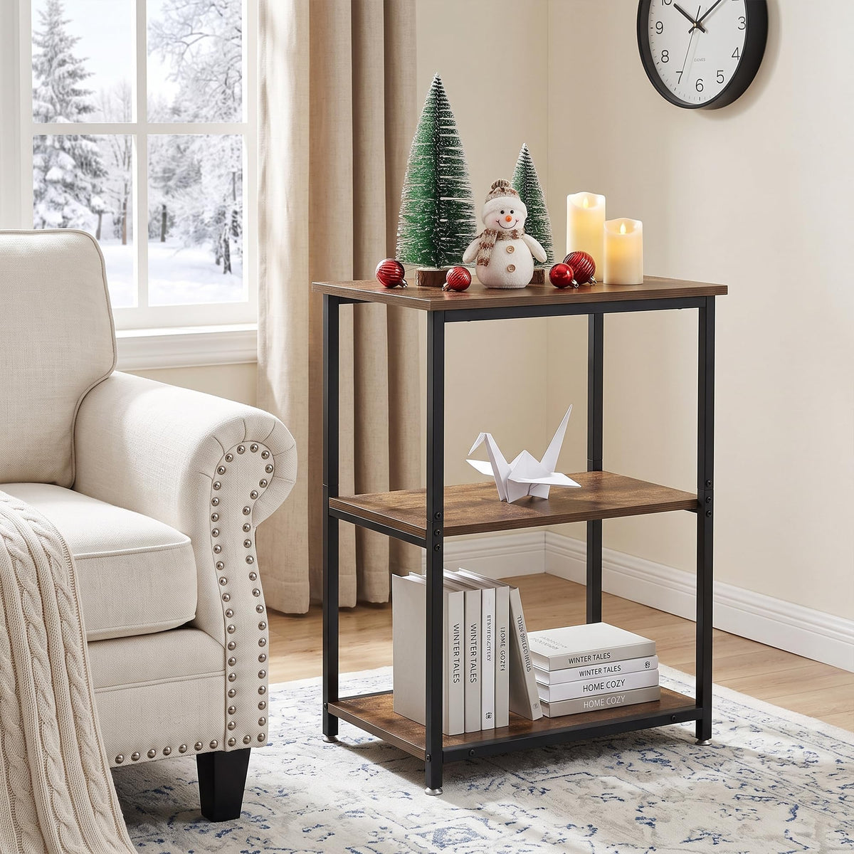 Tall End Side Table with 3-Tier Storage Shelf E28855