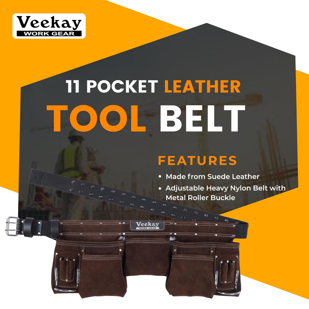 Brown Suede Leather 11-Pocket Tool Belt G90449