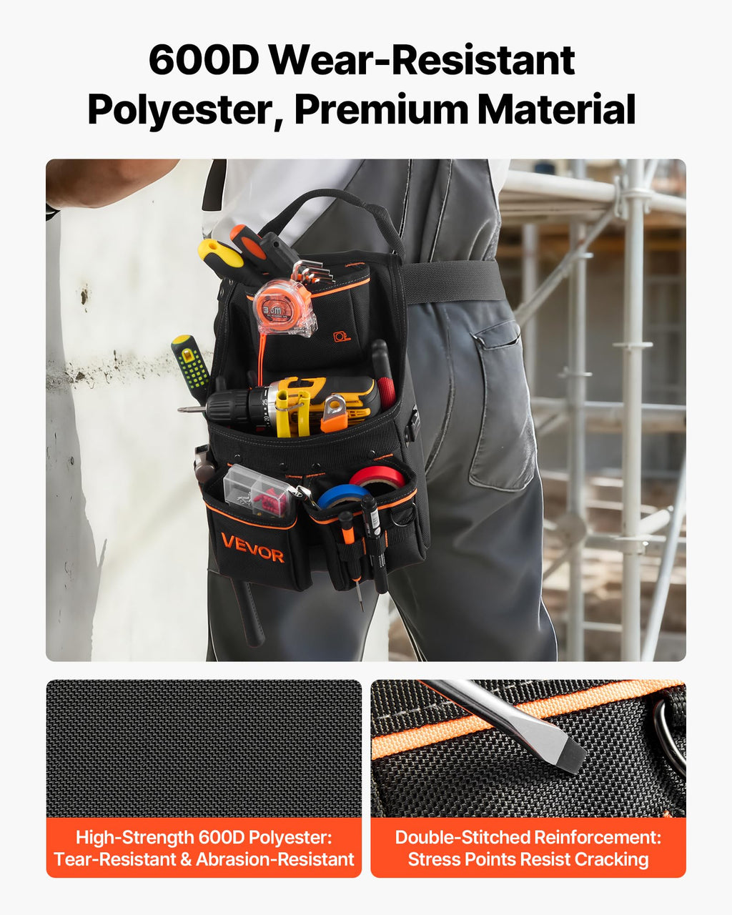 14 Pockets Heavy Duty Adjustable Tool Pouch with Belt P49194
