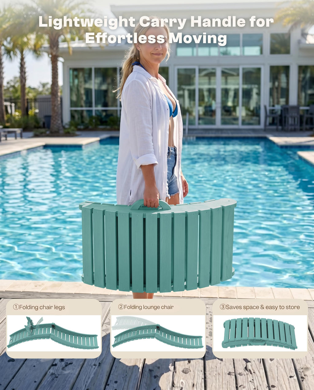 Blue HDPE Pool Chaise Lounge Chairs with Cup Holder, Set of 2 T3015