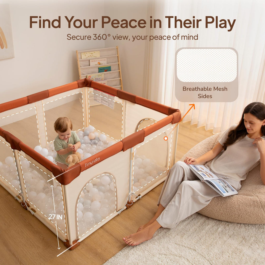 Foldable Baby Playpen 50x50 Inch Portable Play Yard with Mesh Storage Bag J921