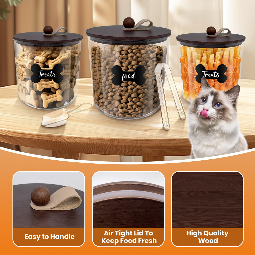 3 Pack Airtight Dog Treat Containers with Bamboo Lids N648