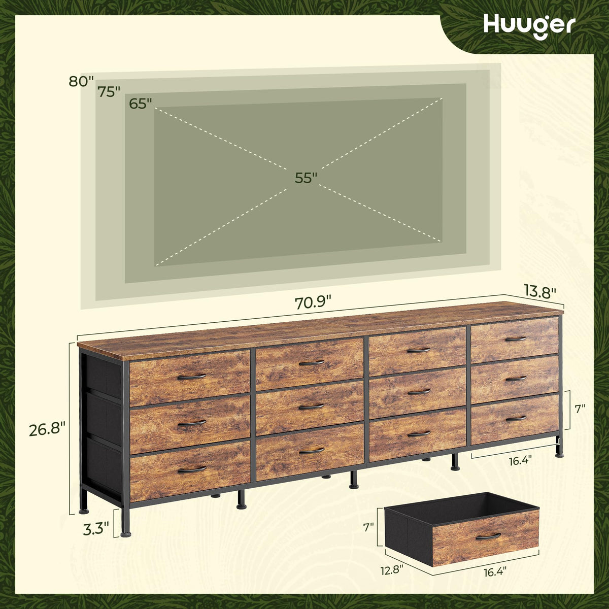 70 Inch 12 Fabric Drawer Dresser A675945