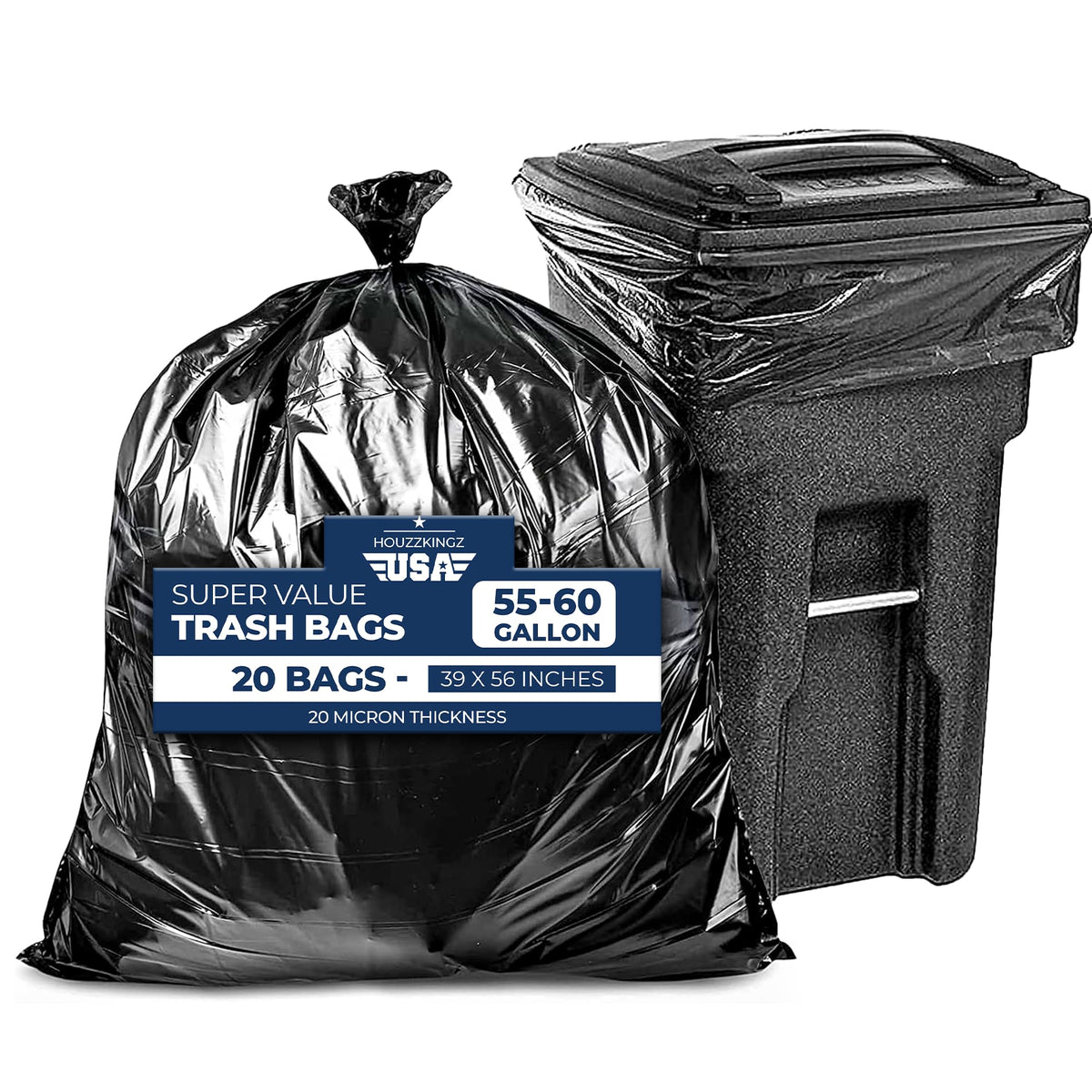 55 Gallon 20 Black Heavy Duty Trash Bags P569824