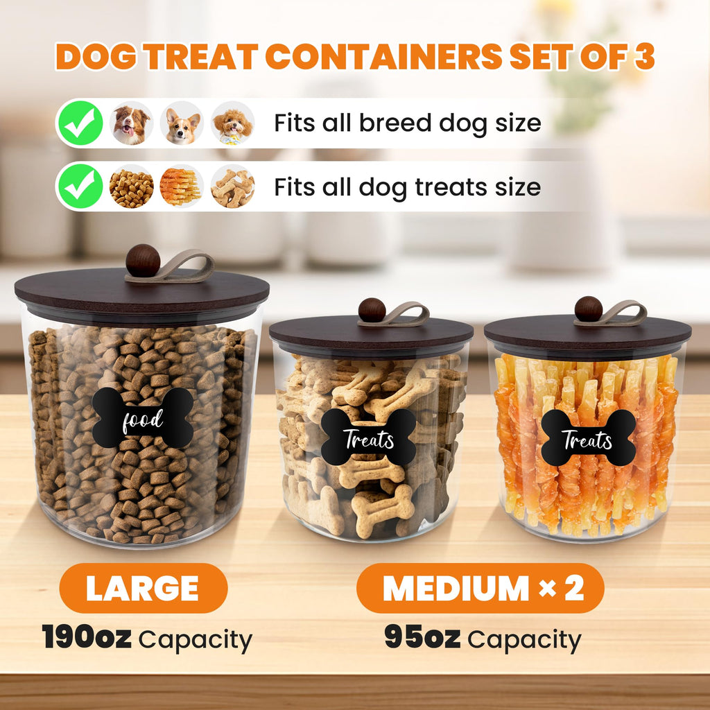 3 Pack Airtight Dog Treat Containers with Bamboo Lids N648